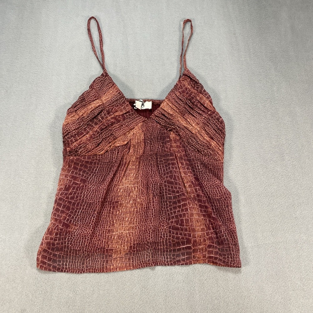 Robert Rodriguez Small Cropped Spaghetti Strap Tank Burgundy Snakeskin Romantic